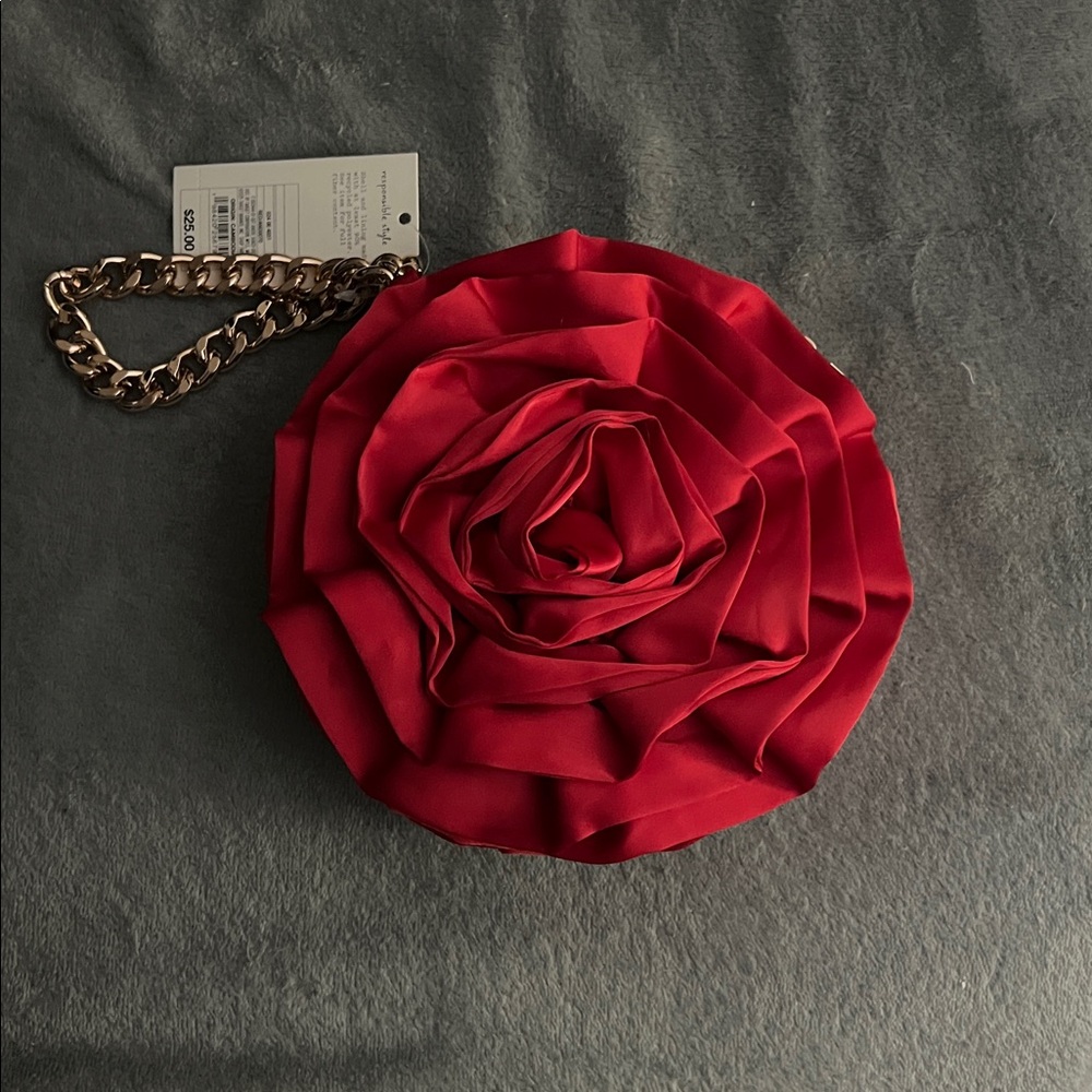 Red Rose Clutch with Chain Strap